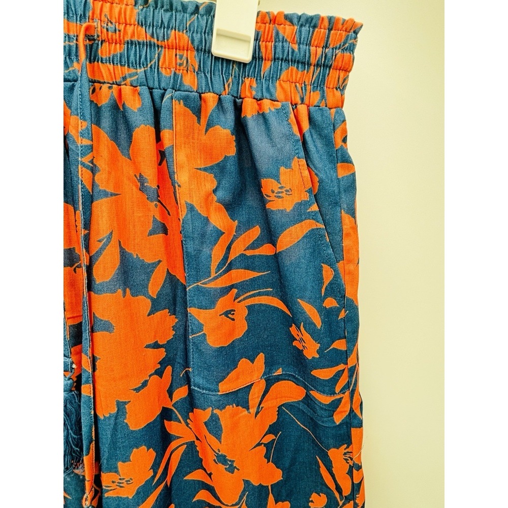 LOMON Linen Cotton Floral Wide Leg Crop Pants NWT Boho Resort Coastal L - Picture 4 of 10